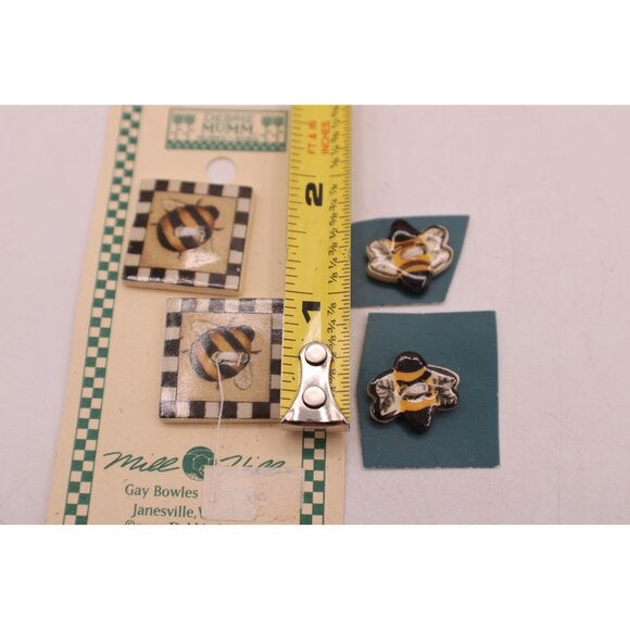 Ceramic Buttons Set Of 4 Debbie Mumm Bee-Themed Decorative Painted Vintage - Picture 8 of 8